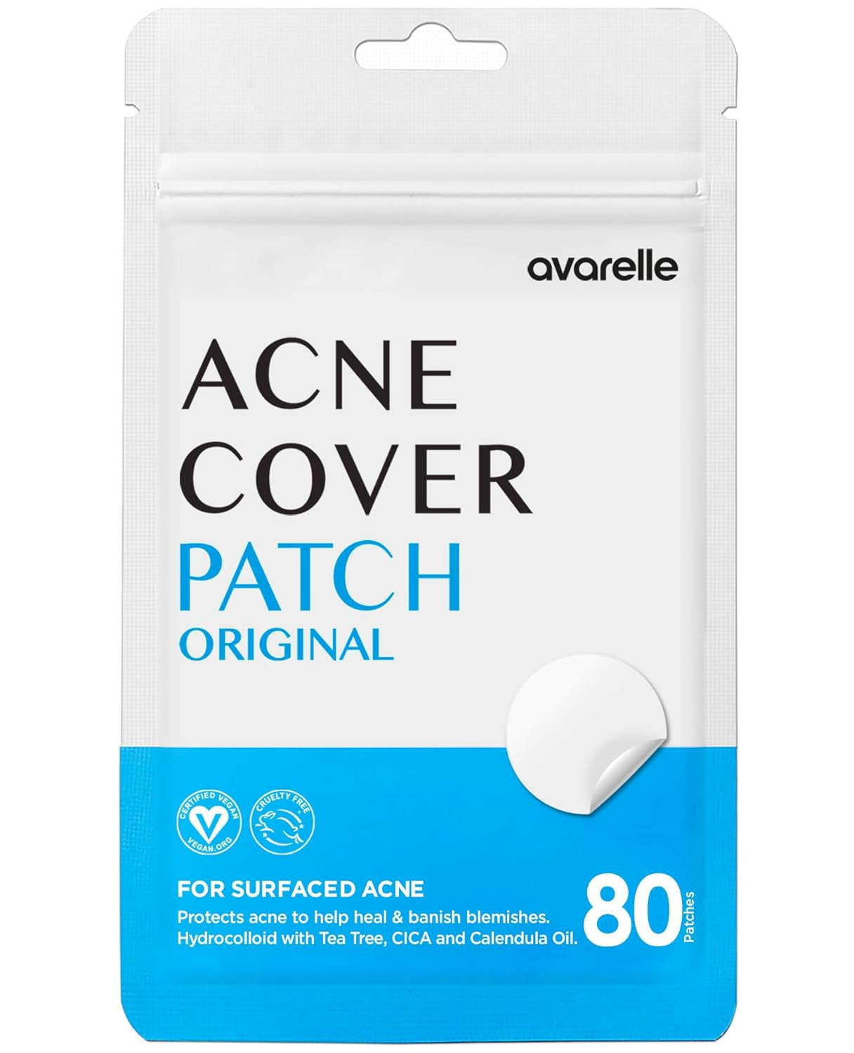 Avarelle Acne Cover Patches | Hydrocolloid Pimple Patches with Tea Tree, Cica & Calendula – Vegan, Cruelty-Free Korean Skincare Zit Patches