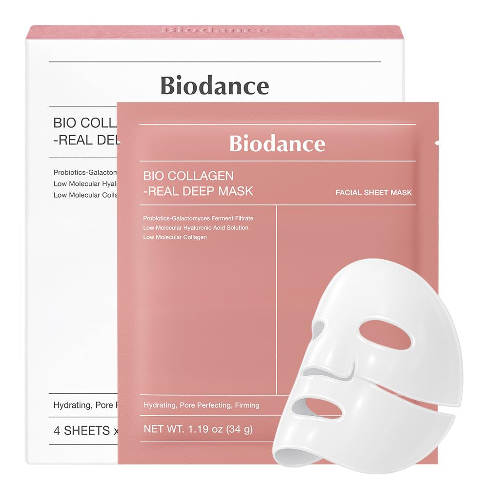 Bio-Collagen Real Deep Mask | Overnight Hydrogel Sheet Mask for Deep Hydration, Elasticity & Pore Refinement – Korean Skincare Set (1.19oz x 4ea)