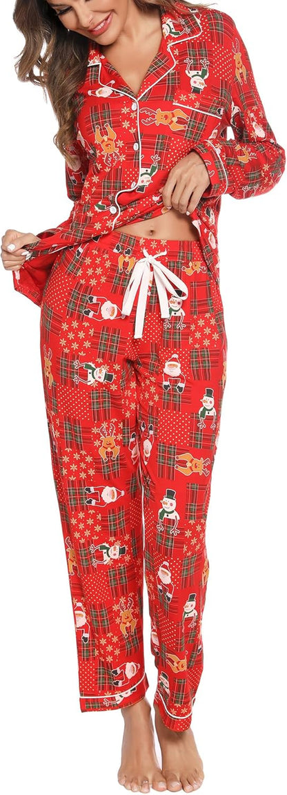 Luxuriously Soft Women's Button-Up Pajama Set - Cozy Long Sleeve Shirt and Pants Lounge Set in Elegant Green (Sizes S-XXL)