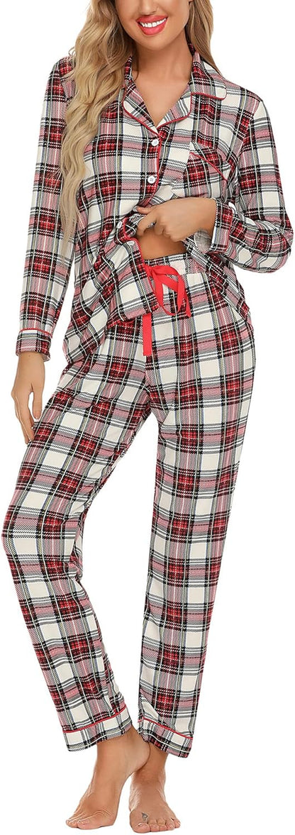 Luxuriously Soft Women's Button-Up Pajama Set - Cozy Long Sleeve Shirt and Pants Lounge Set in Elegant Green (Sizes S-XXL)
