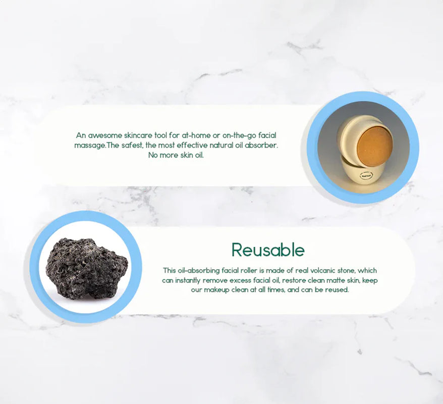 Volcanic Stone Oil-Absorbing Face Roller | Natural Mattifying & Pore-Clearing Tool – Reusable K-Beauty Shine Control