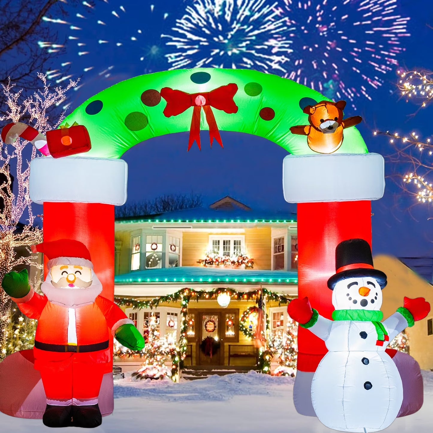 8 FT Christmas Inflatable Santa Claus Snowman Garland Archway Decorations with Build-In LED, Holiday Inflatables Decorations for Party Indoor, Outdoor, Lawn, Garden Decor
