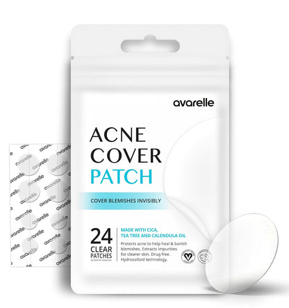 Avarelle Acne Cover Patches | Hydrocolloid Pimple Patches with Tea Tree, Cica & Calendula – Vegan, Cruelty-Free Korean Skincare Zit Patches