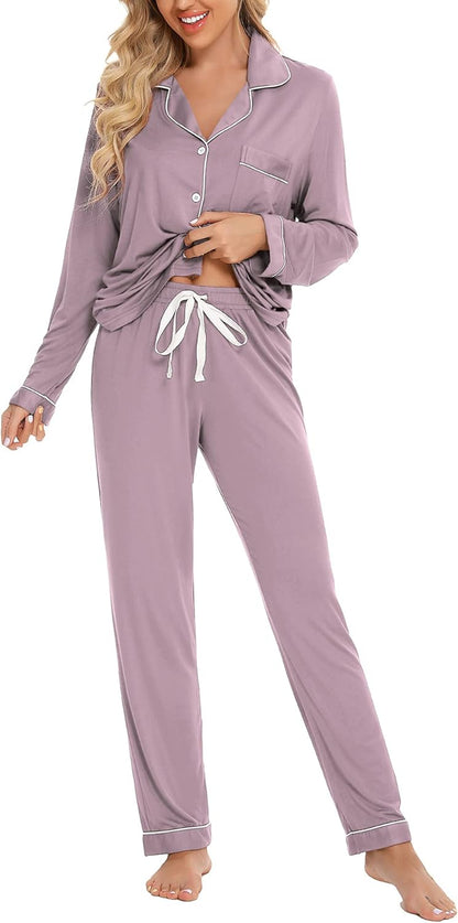 Luxuriously Soft Women's Button-Up Pajama Set - Cozy Long Sleeve Shirt and Pants Lounge Set in Elegant Green (Sizes S-XXL)
