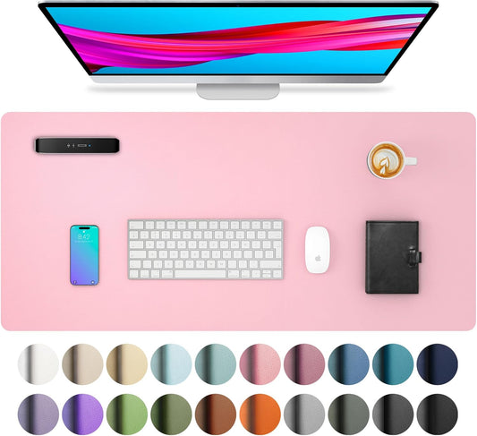 Stylish Fairy Pink Leather Desk Pad Protector - Non-Slip PU Leather Mouse Pad & Office Mat for Ultimate Workspace Organization