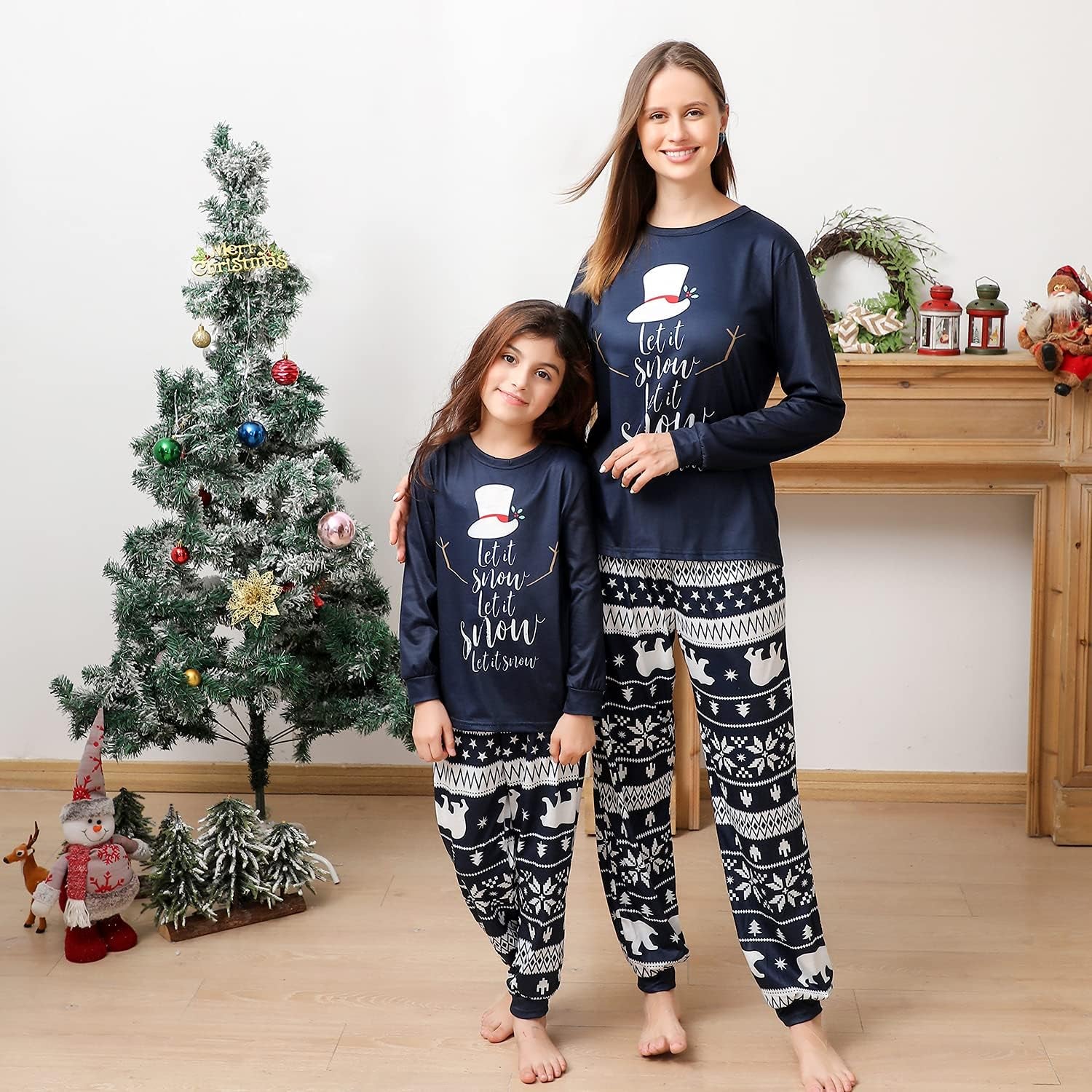 Cozy Matching Christmas Pajamas for the Whole Family - Fun Let It Snow Print Tops with Classic Plaid Pants