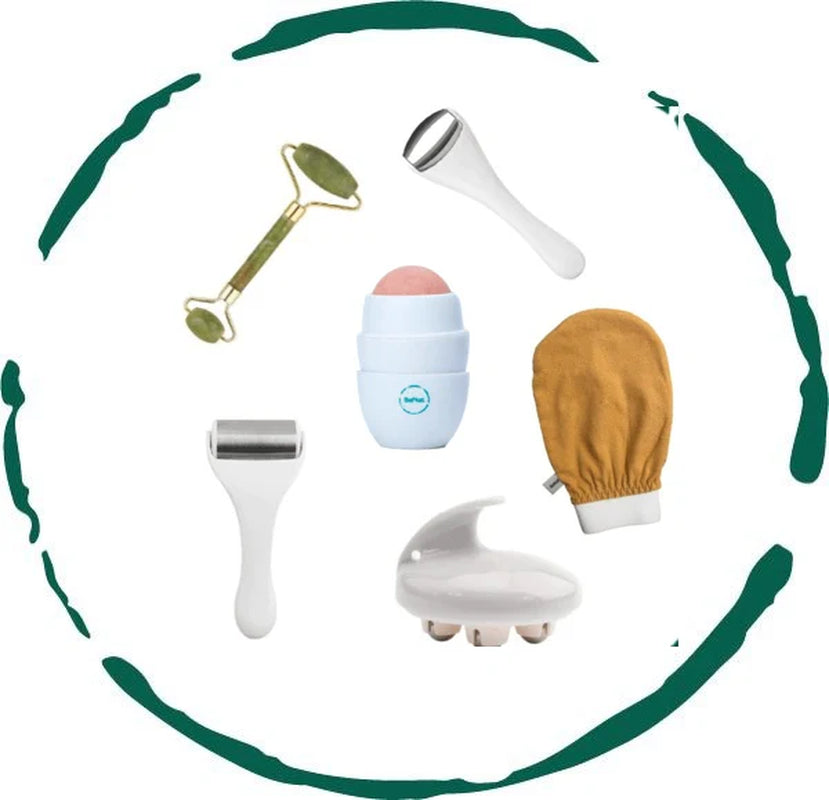 6-Piece Skincare Accessories Collection | Complete At-Home K-Beauty Spa Set – Jade Roller, Ice Rollers, Massager, Volcanic Oil Roller & Exfoliating Glove
