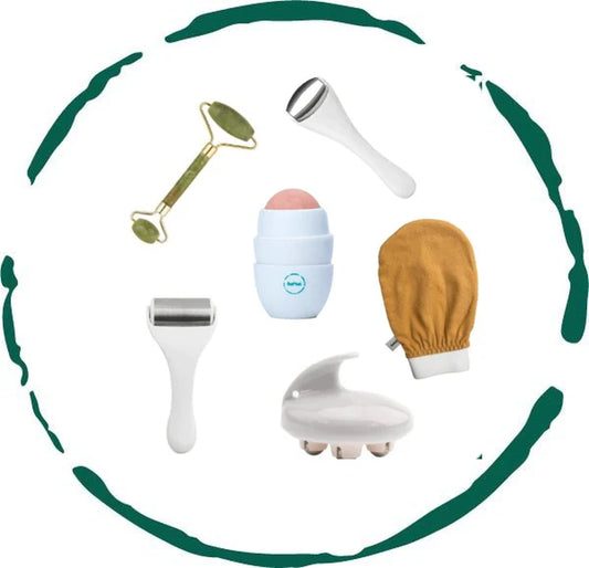 6-Piece Skincare Accessories Collection | Complete At-Home K-Beauty Spa Set – Jade Roller, Ice Rollers, Massager, Volcanic Oil Roller & Exfoliating Glove
