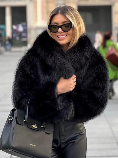 Stay Cozy and Chic with Our Winter Plush Coat - Stylish Long Sleeve Lapel Outwear for Women