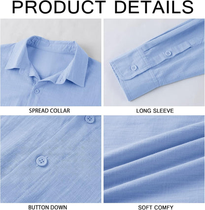 Runcati Men's Casual Long Sleeve Linen Cotton Shirt