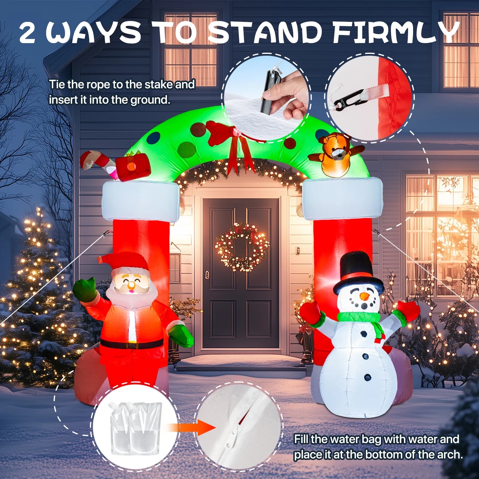 8 FT Christmas Inflatable Santa Claus Snowman Garland Archway Decorations with Build-In LED, Holiday Inflatables Decorations for Party Indoor, Outdoor, Lawn, Garden Decor