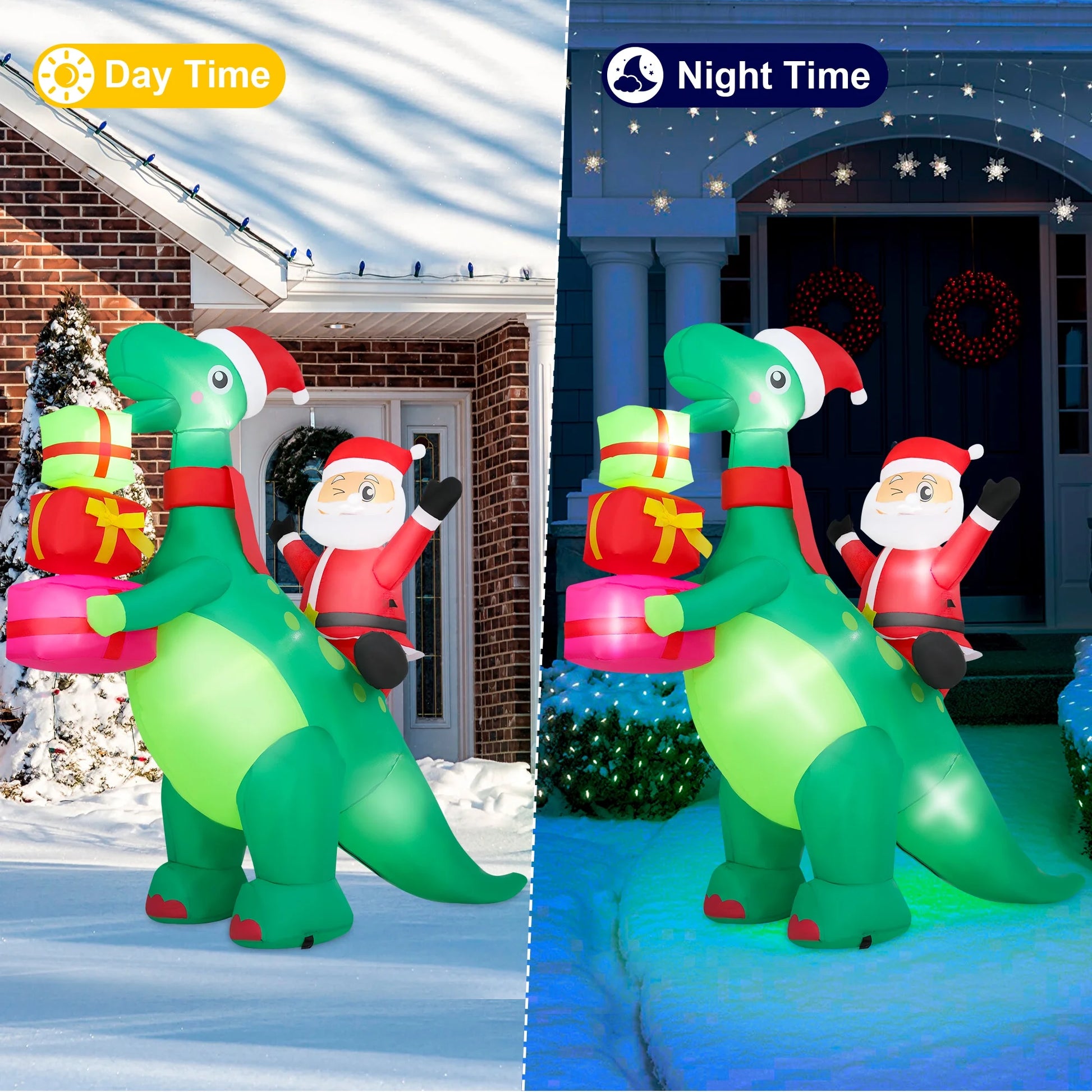 5 FT Inflatable Santa Claus Dinosaur with LED Lights – Blow-Up Christmas Outdoor Decoration for Yard, Garden, Lawn & Holiday Party Décor