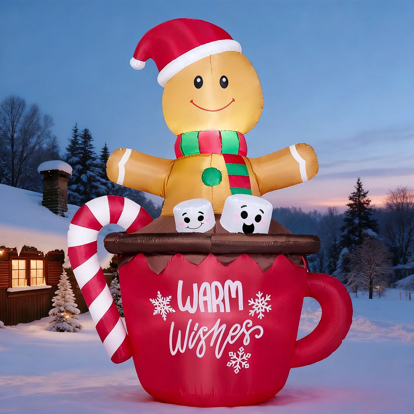 8 FT Inflatable Gingerbread Man with Candy Cane & LED Lights – Giant Christmas Blow-Up Outdoor Decoration for Yard, Garden & Holiday Party Décor