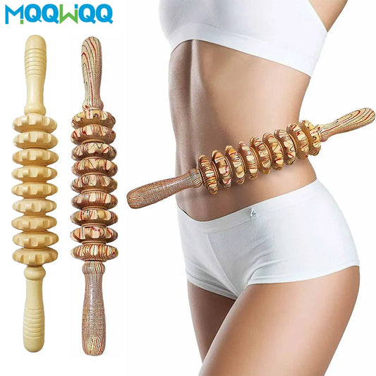 9 Rollers Wooden Massager Handheld Roller Stick