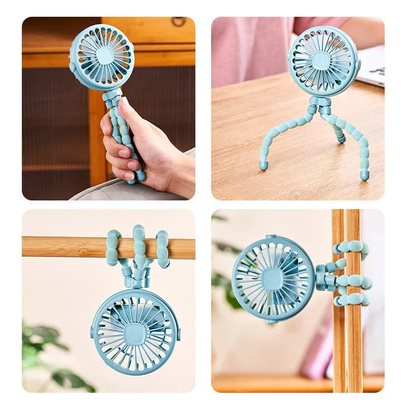 Stroller Fan Clip on For Baby Flexible Tripod  Rechargeable Battery