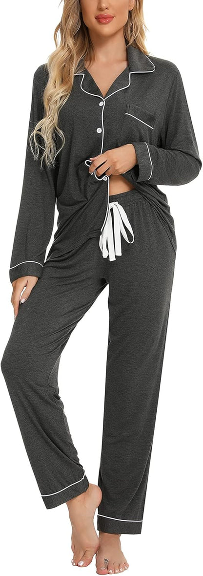 Luxuriously Soft Women's Button-Up Pajama Set - Cozy Long Sleeve Shirt and Pants Lounge Set in Elegant Green (Sizes S-XXL)