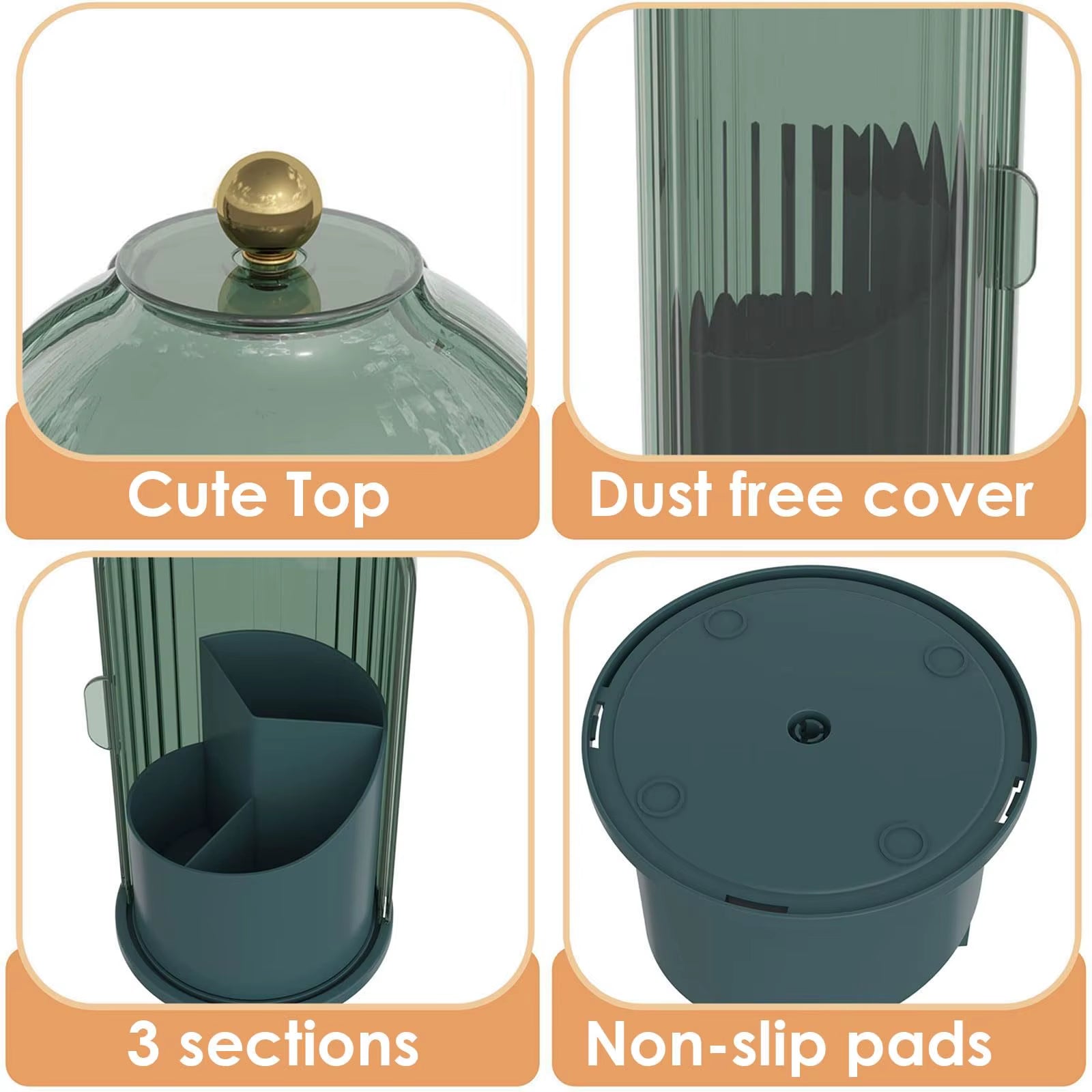 Makeup Brush Holder Organizer with Lid – 360° Rotating Clear Dustproof Makeup Brush Organizer for Vanity, Desktop & Bathroom