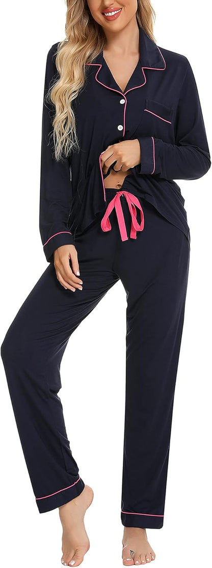 Luxuriously Soft Women's Button-Up Pajama Set - Cozy Long Sleeve Shirt and Pants Lounge Set in Elegant Green (Sizes S-XXL)