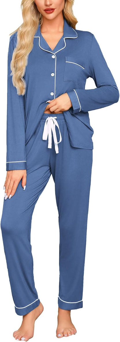 Luxuriously Soft Women's Button-Up Pajama Set - Cozy Long Sleeve Shirt and Pants Lounge Set in Elegant Green (Sizes S-XXL)