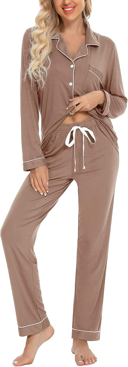 Luxuriously Soft Women's Button-Up Pajama Set - Cozy Long Sleeve Shirt and Pants Lounge Set in Elegant Green (Sizes S-XXL)