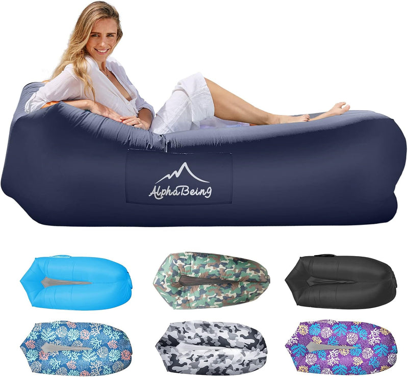 Inflatable Lounger Air Sofa — Mesh-Bottom, Anti-Leak, 700 lb Capacity, with Carry Bag & Stakes