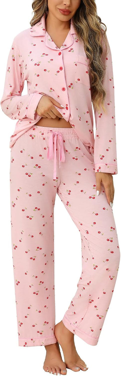 Luxuriously Soft Women's Button-Up Pajama Set - Cozy Long Sleeve Shirt and Pants Lounge Set in Elegant Green (Sizes S-XXL)