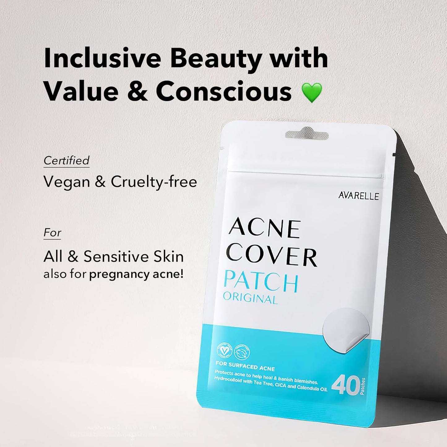 Avarelle Acne Cover Patches | Hydrocolloid Pimple Patches with Tea Tree, Cica & Calendula – Vegan, Cruelty-Free Korean Skincare Zit Patches
