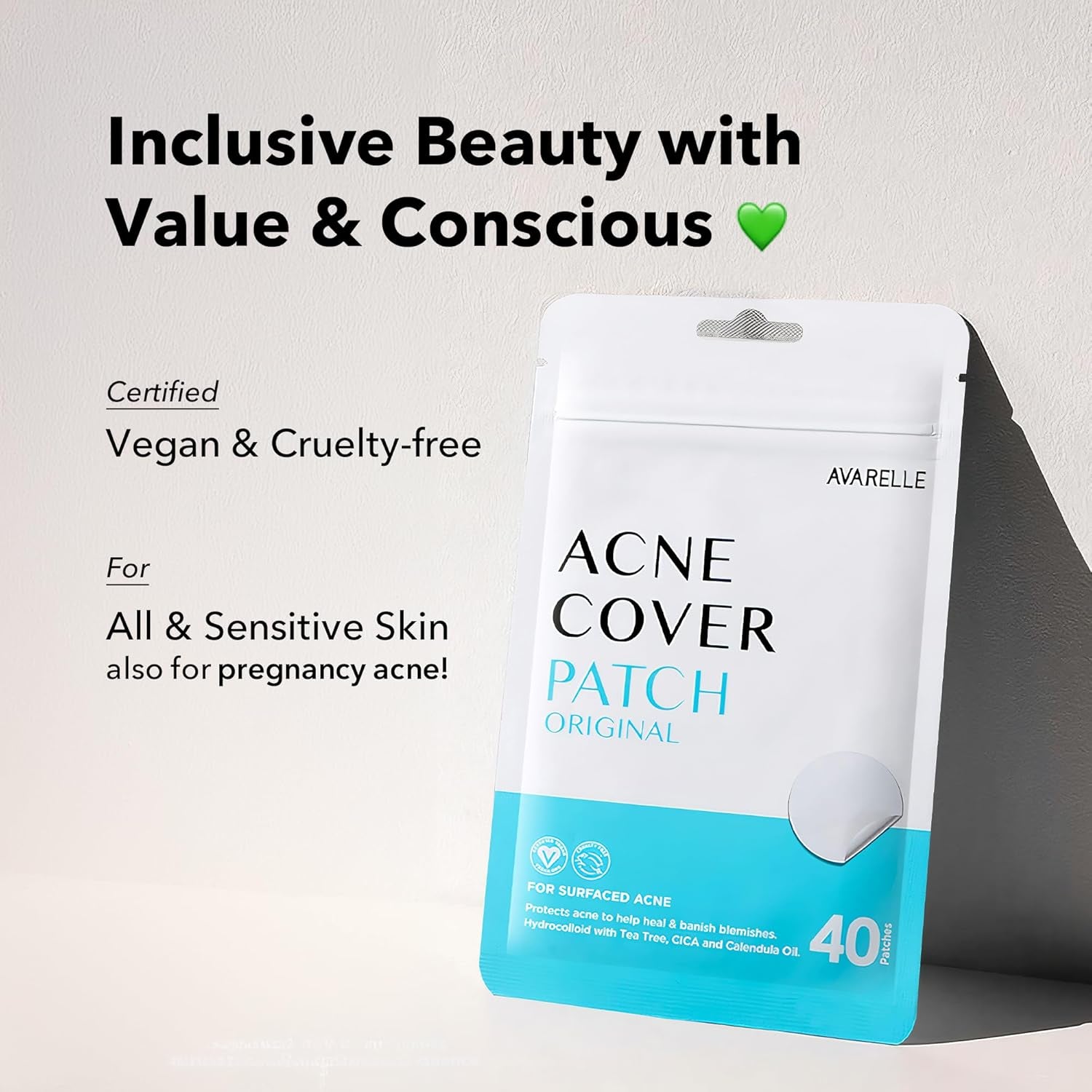 Avarelle Acne Cover Patches | Hydrocolloid Pimple Patches with Tea Tree, Cica & Calendula – Vegan, Cruelty-Free Korean Skincare Zit Patches