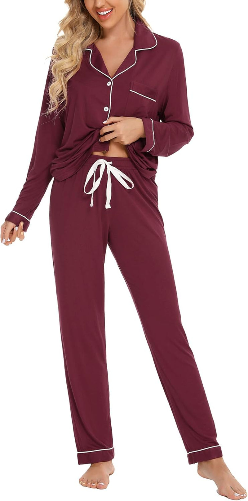 Luxuriously Soft Women's Button-Up Pajama Set - Cozy Long Sleeve Shirt and Pants Lounge Set in Elegant Green (Sizes S-XXL)